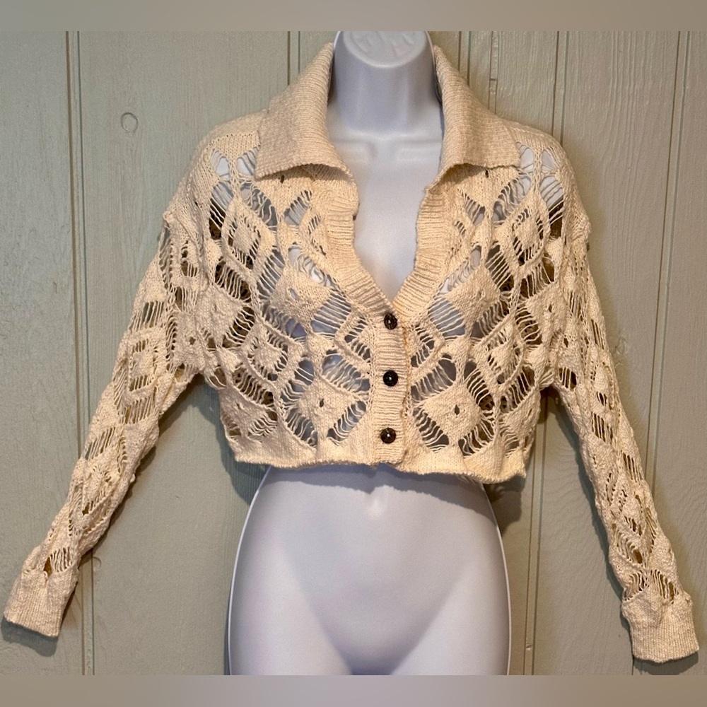 Free People Cream 100% Cotton Knitted Cardigan